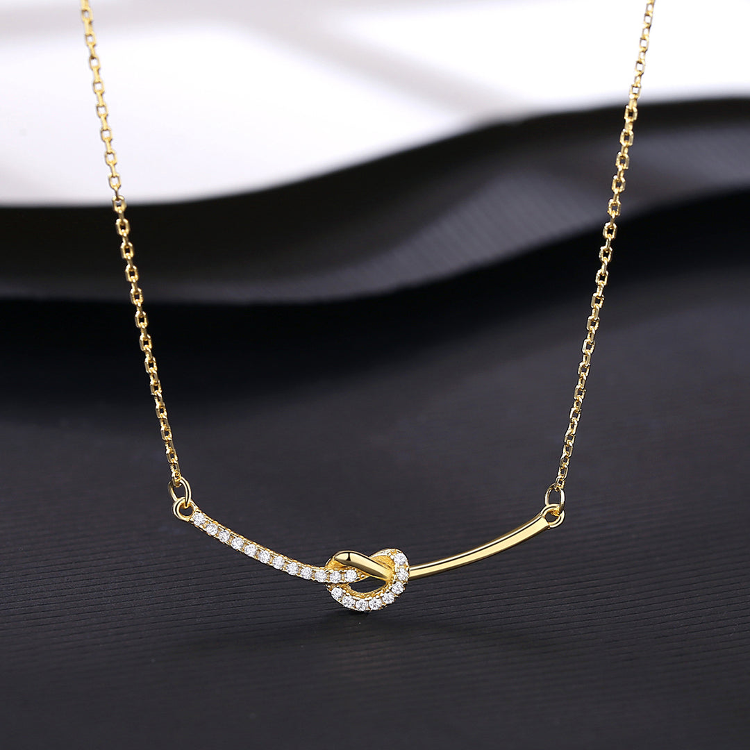 925 Sterling Silver 14K Gold Plated Knot Zircon Necklace