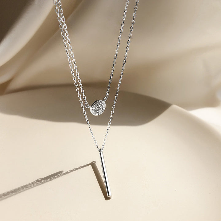 Glossy Zircon Double Chain Pendant Necklace