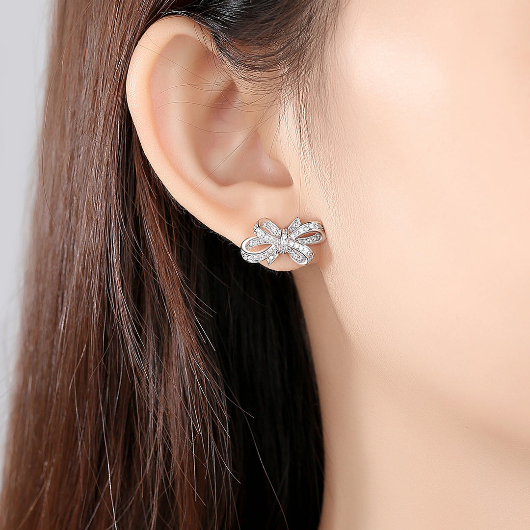 Boucles d'Oreilles Clous Bowknot Cubic Zirconia