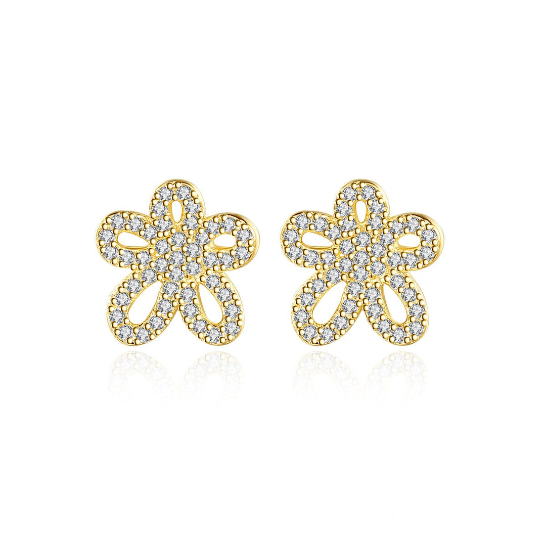 925 Sterling Silver 14K Gold Plated Small CZ Flower Stud Earrings