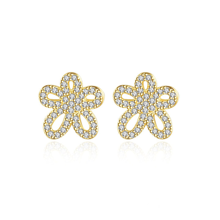 925 Sterling Silver 14K Gold Plated Small CZ Flower Stud Earrings