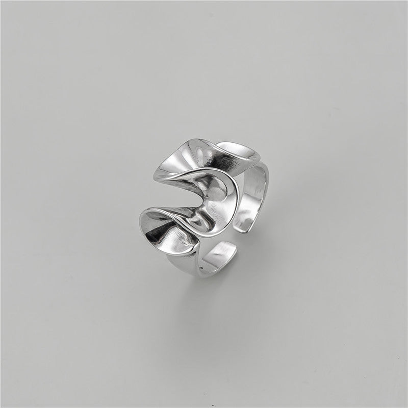 Geometric 925 Sterling Silver Abstract Art Design Edge Skirt Adjustable Ring