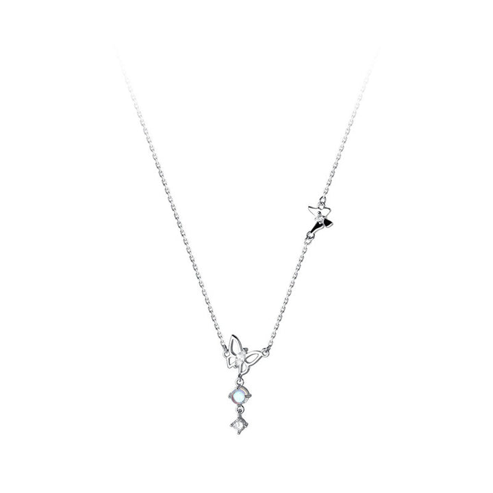 925 Sterling Silver Glass Beads CZ Butterfly Pendant Necklace