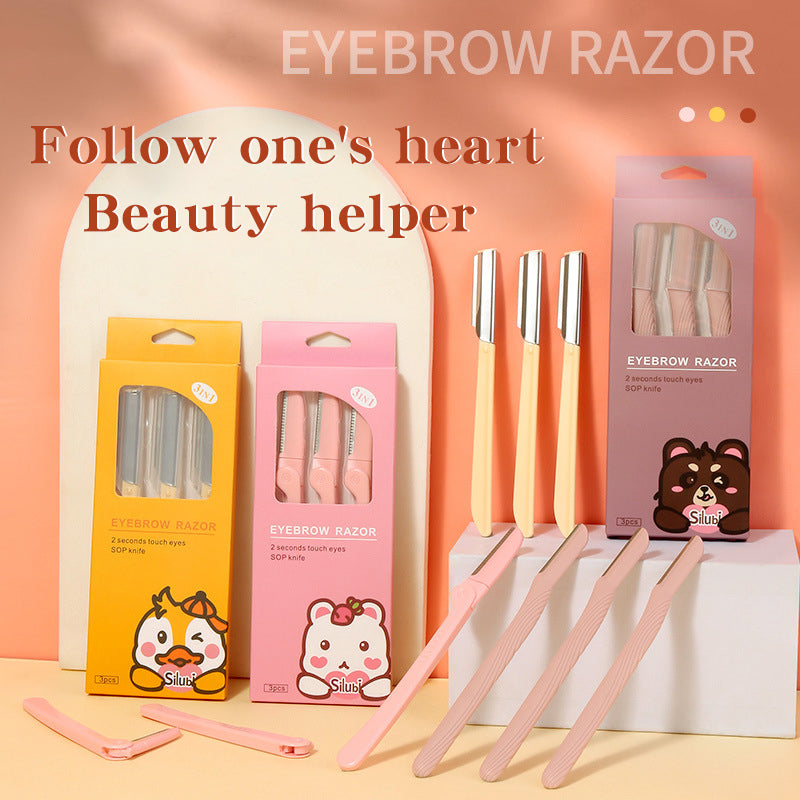 Folding Stainless Steel Eyebrow Razor - 3Pcs/Set