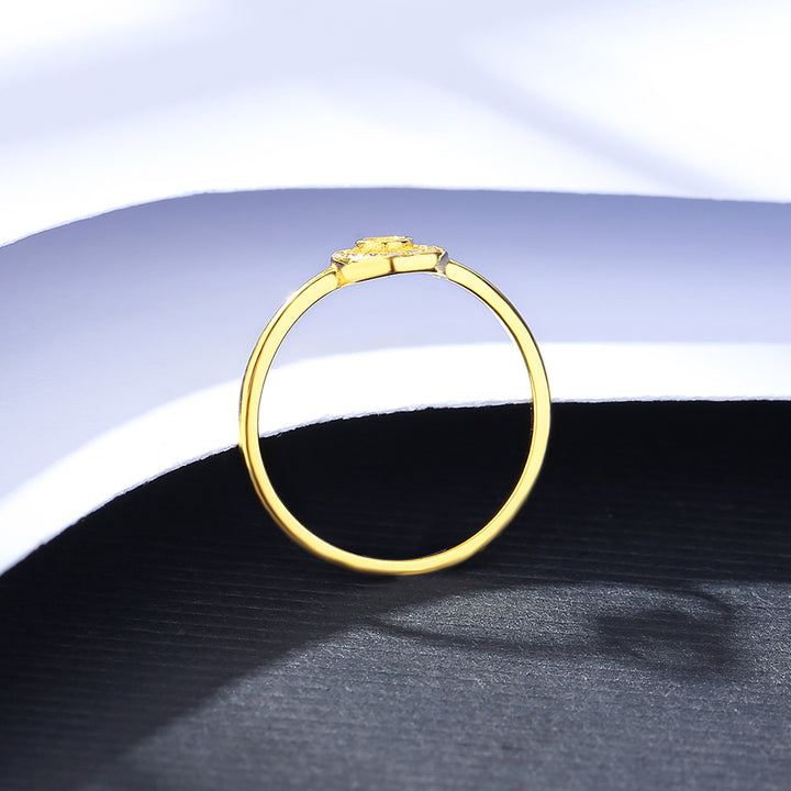 925 Sterling Silver CZ 14K Gold Plated Coin Ring