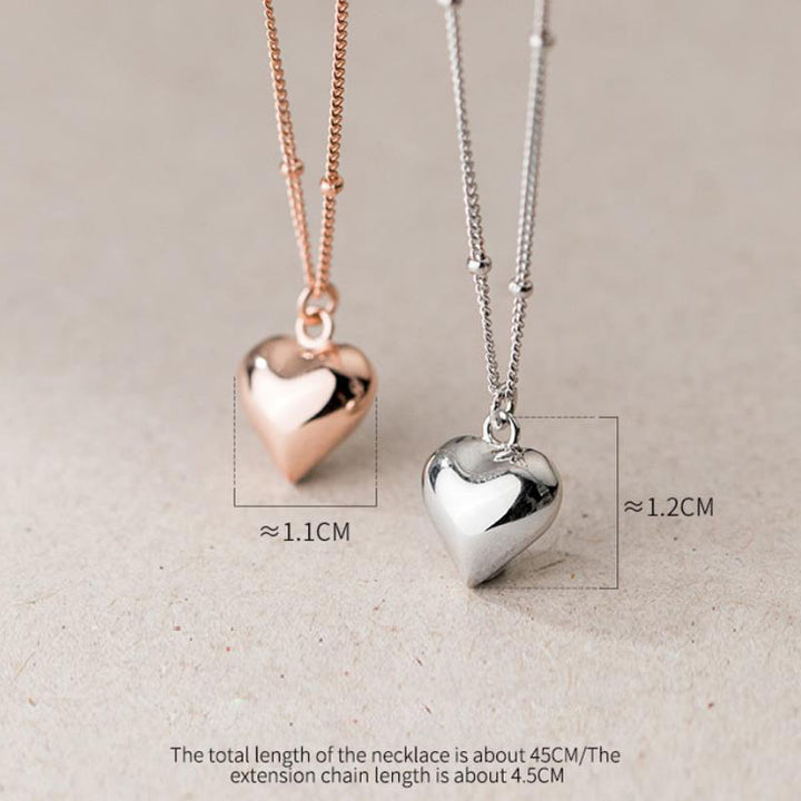 925 Sterling Silver Glossy Big Heart Pendant Necklace