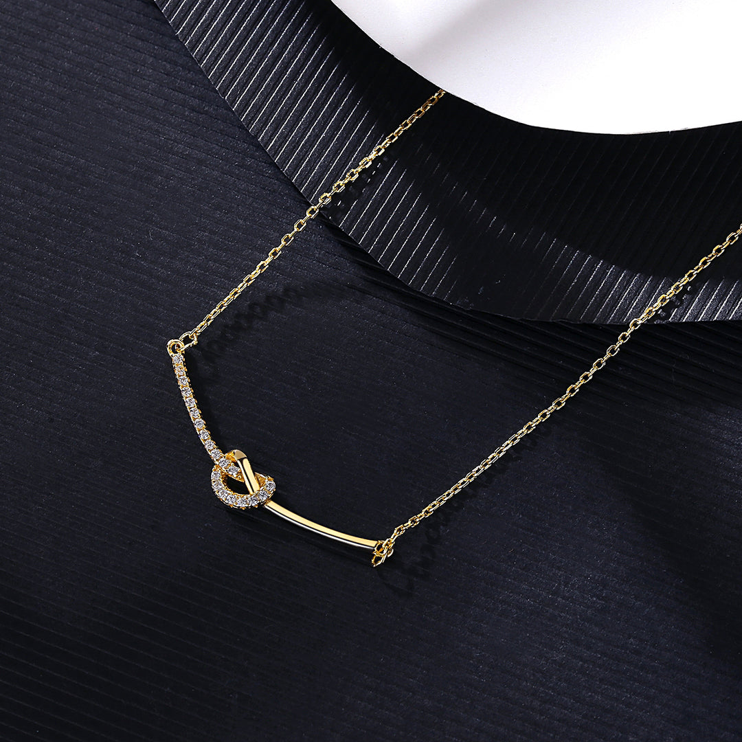 925 Sterling Silver 14K Gold Plated Knot Zircon Necklace