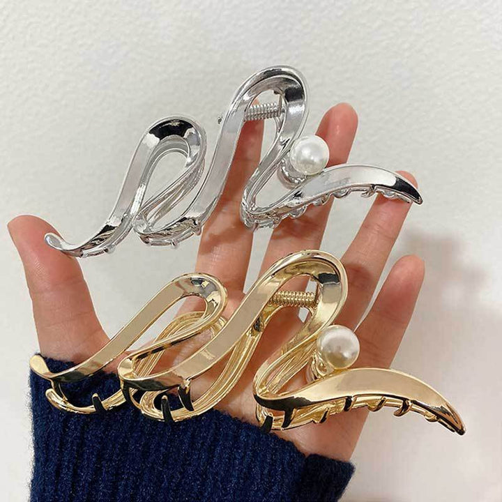 Snake Shape Pearl Metal Hair Claw