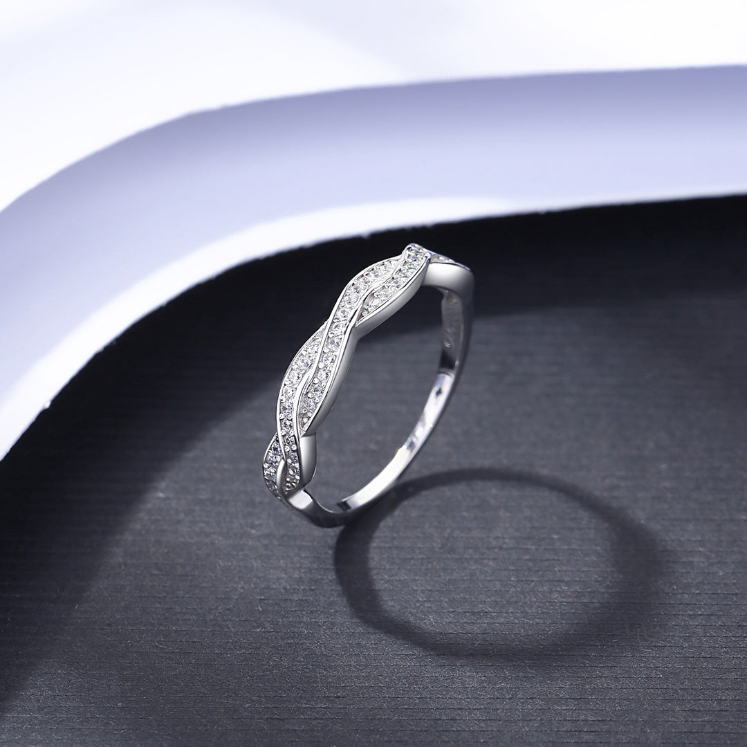 Korean Style 925 Sterling Silver Zircon Band Ring