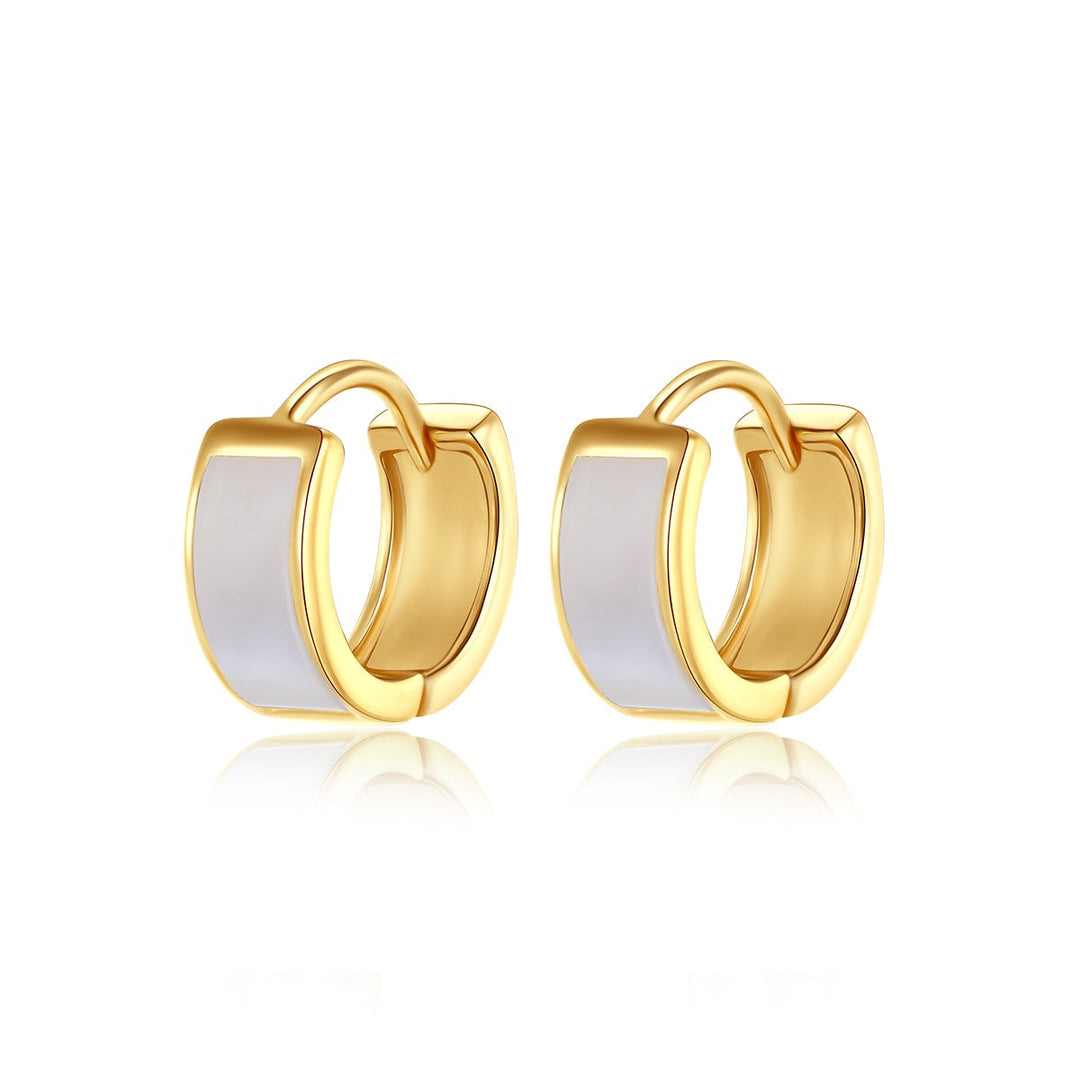 925 Sterling Silver 14K Gold Plated Zircon Sea Shell Huggie Earrings