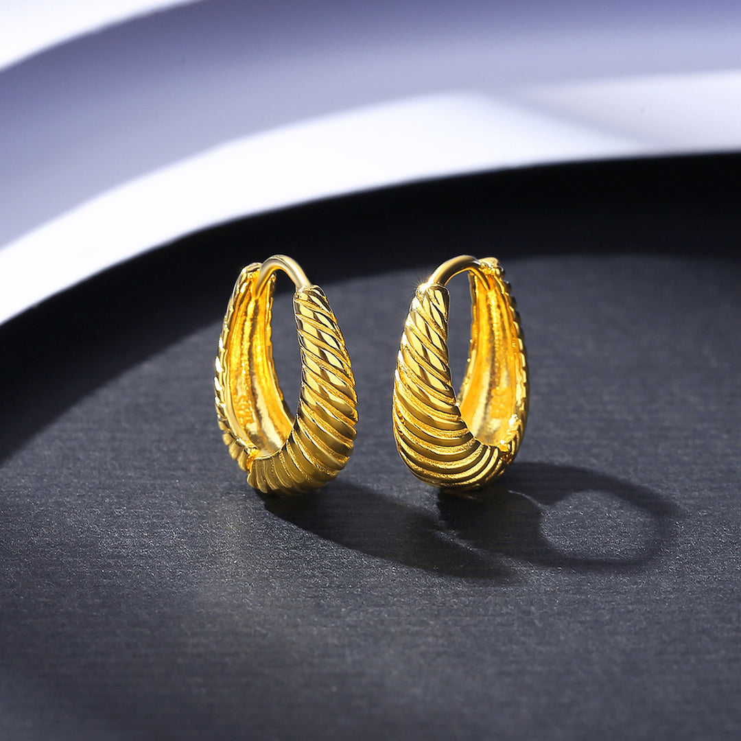 925 Sterling Silver 14K Gold Plated Twisted Hoop Earrings