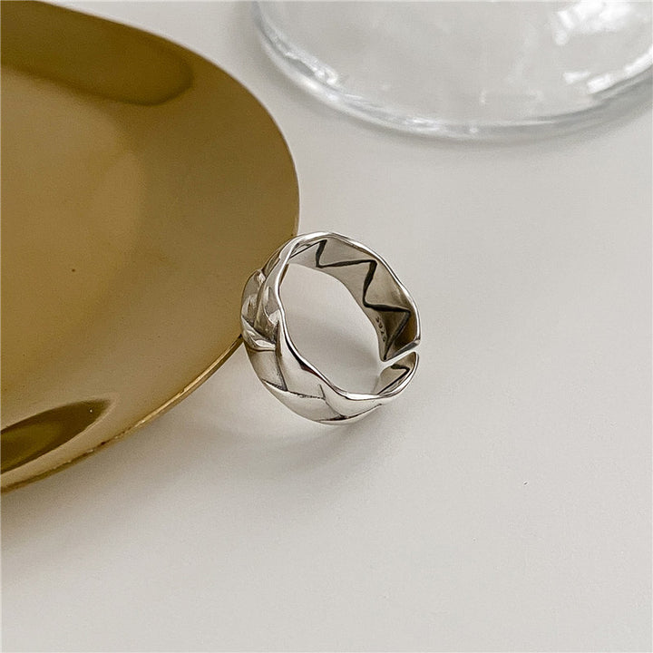 925 Sterling Silver Vintage Geometric Chunky Round Ring