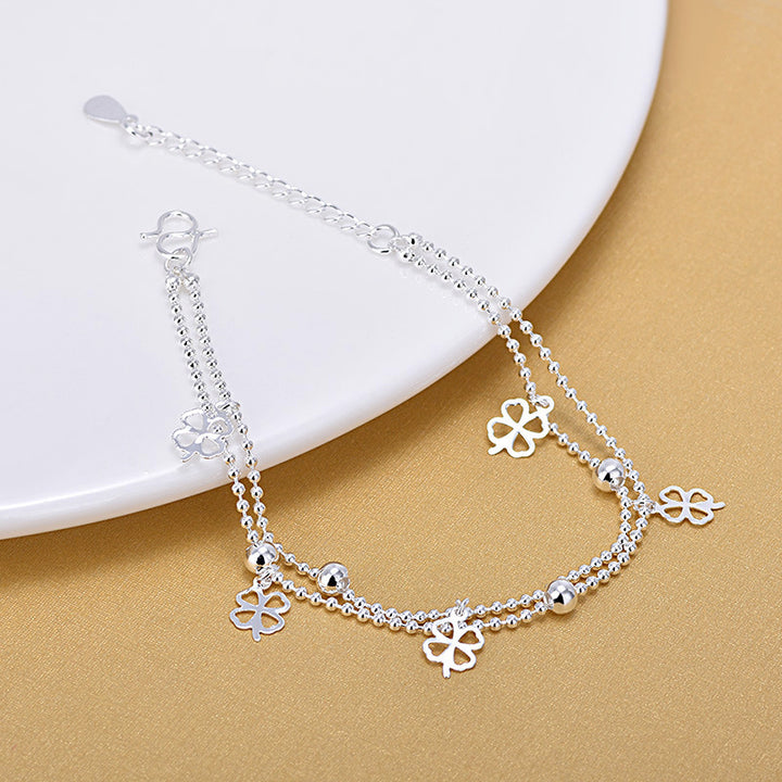 925 Sterling Silver Handmade Double Layer Ball Chain Anklet