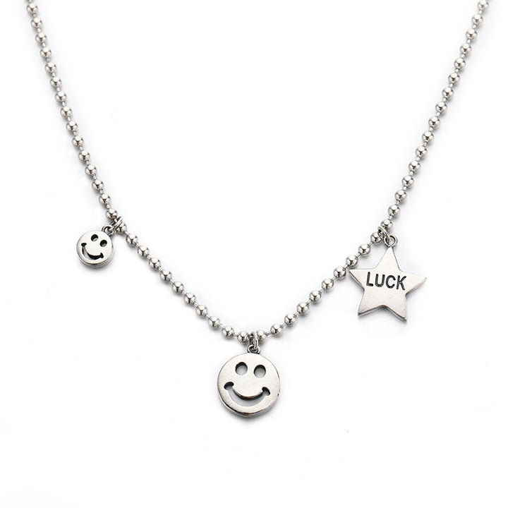 Collier pendentif visage souriant étoile plaqué argent 925