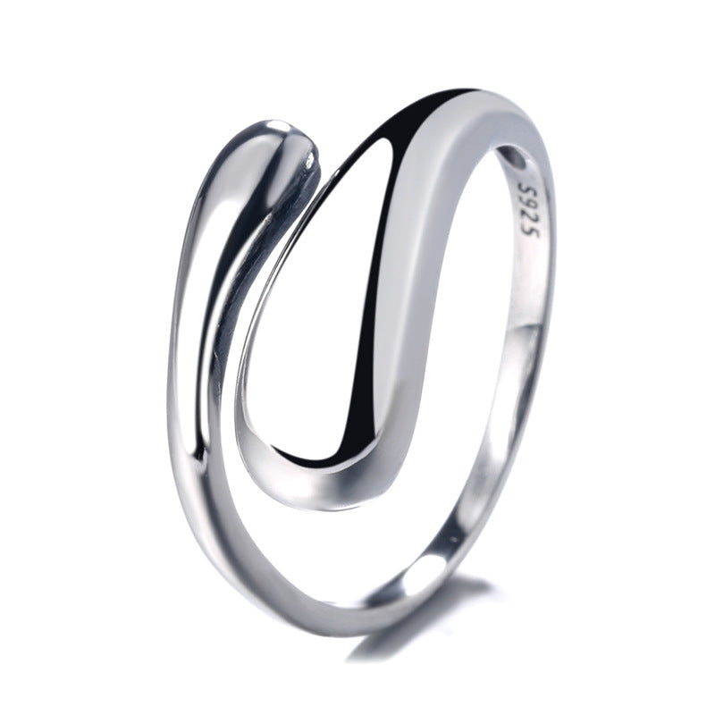 Bague en argent sterling 925 rétro épaisse et brillante en forme de larme