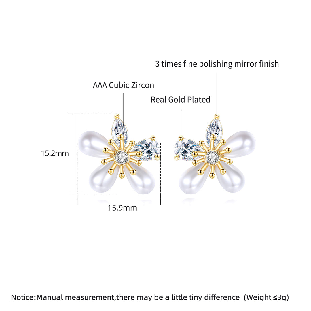 Boucles d'oreilles de fleurs de perles naturelles incrustées de zircon de style coréen