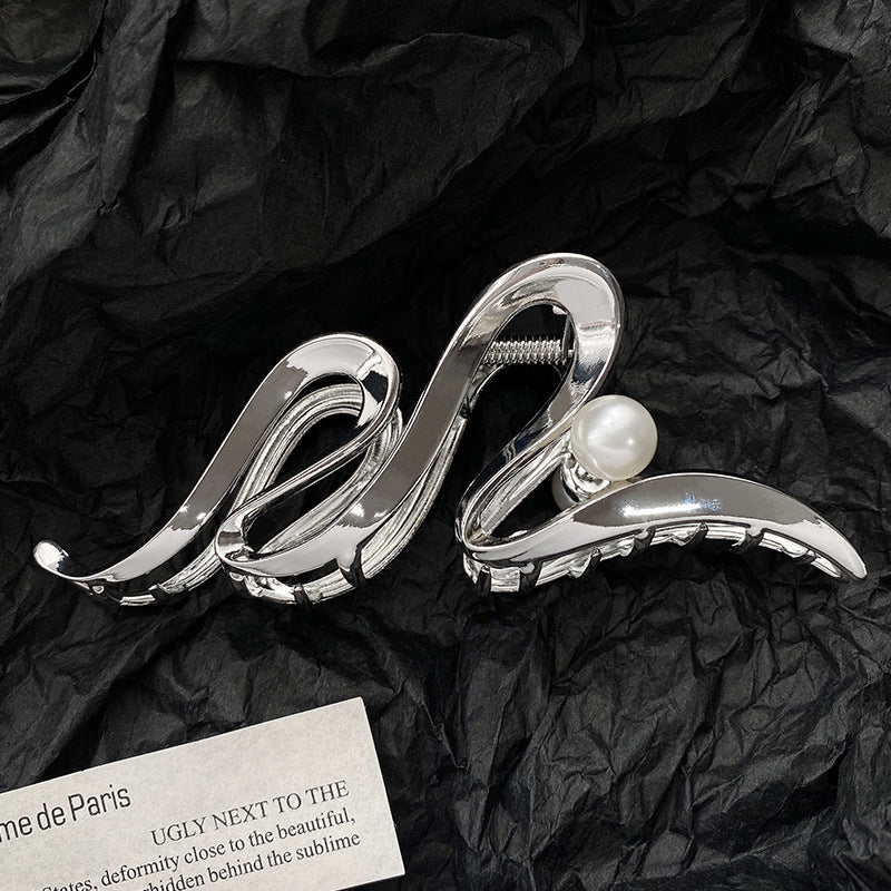 Snake Shape Pearl Metal Hair Claw