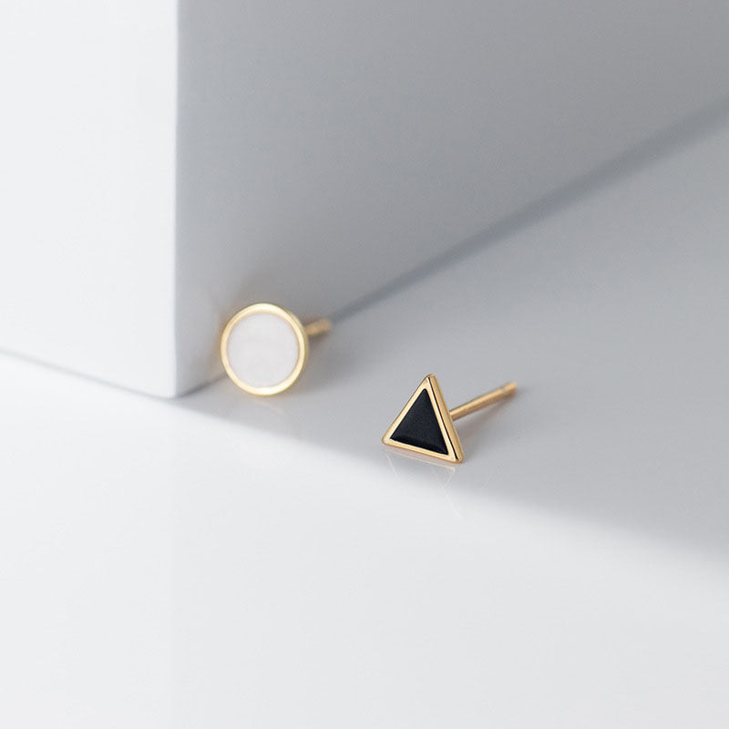 925 Sterling Silver 18K Gold Plated Simple Asymmetric Stud Earrings