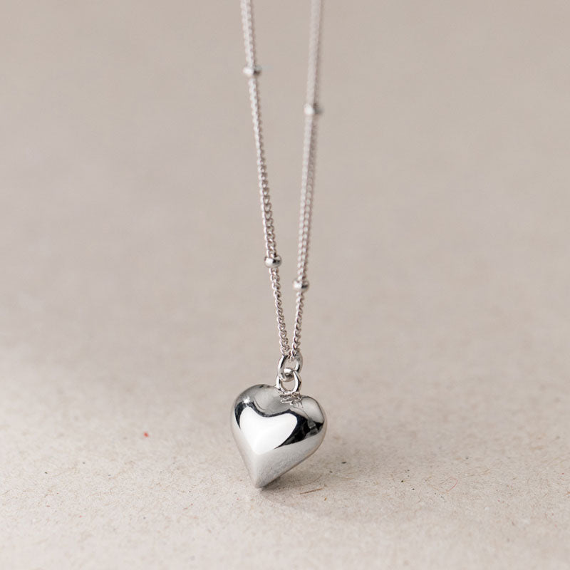 925 Sterling Silver Glossy Big Heart Pendant Necklace