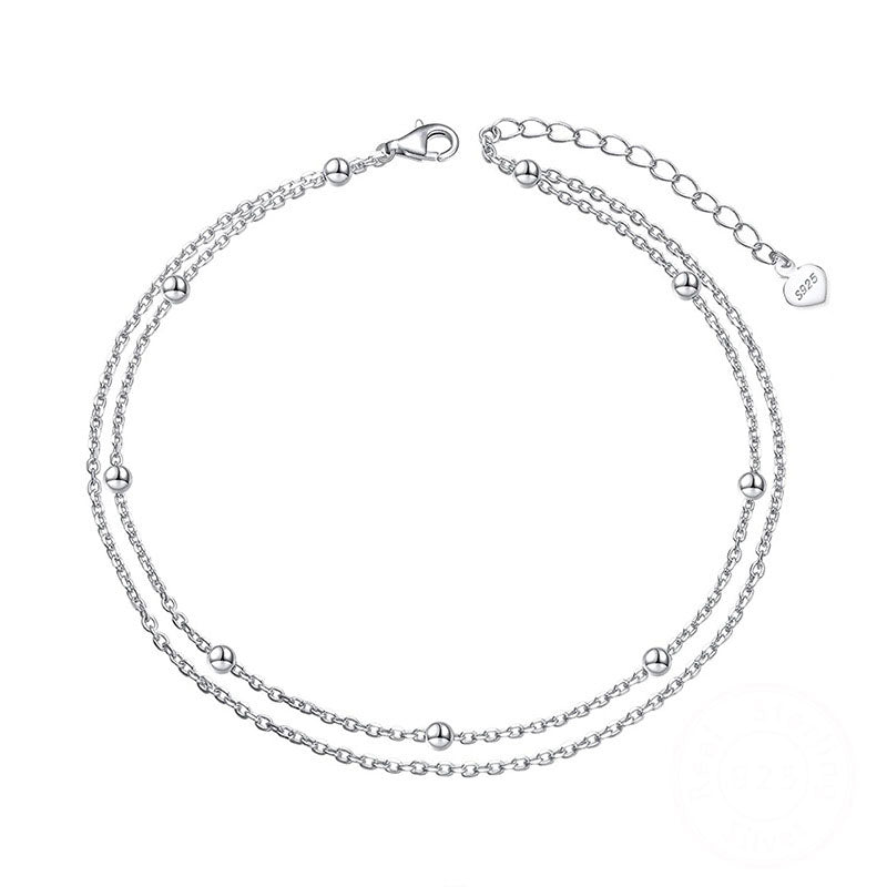 925 Sterling Silver Double Layered Satellite Chain Anklet