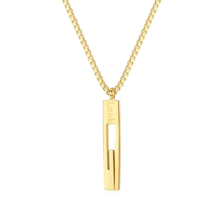 Korean Style Square Pendant Gold Stainless Steel Chain Necklace