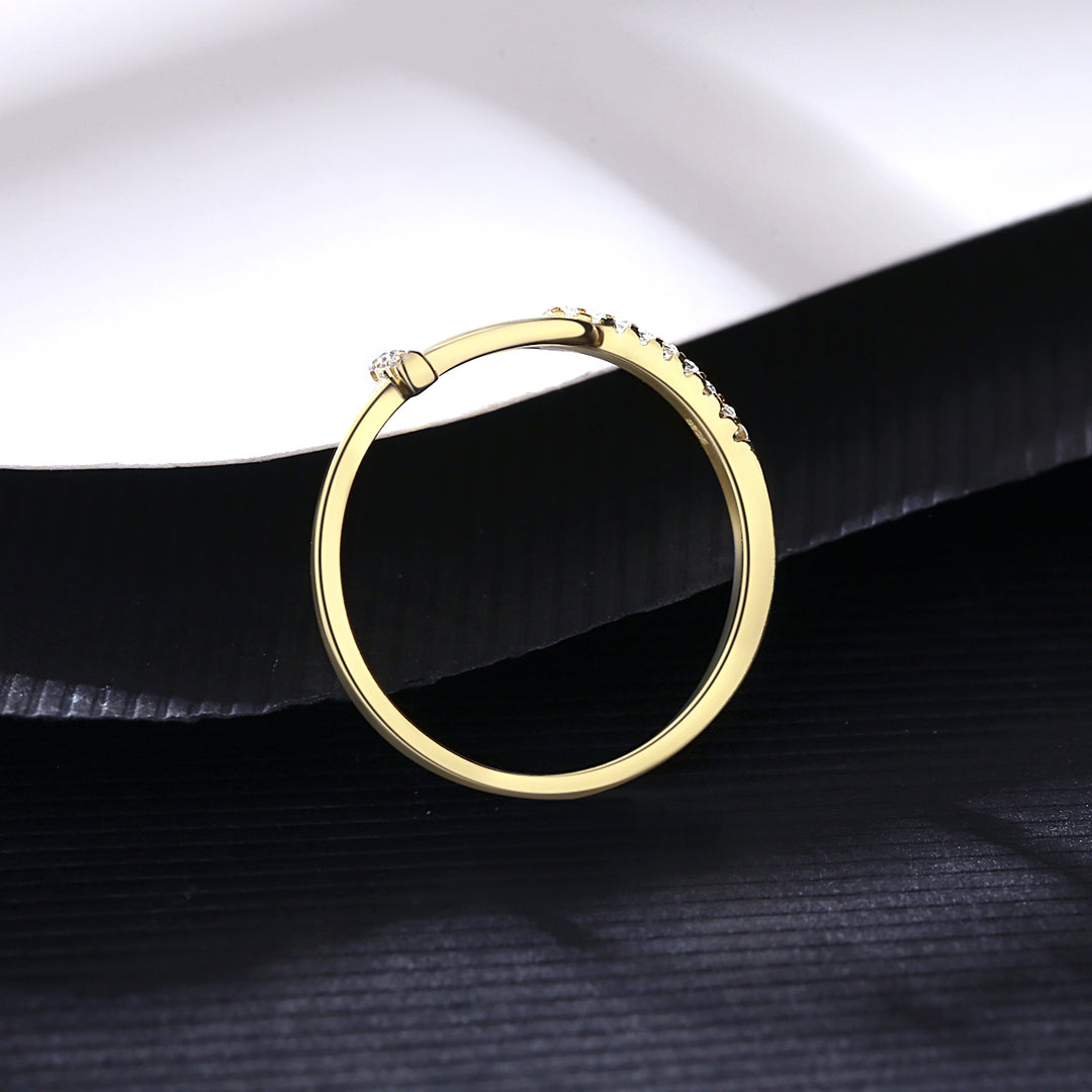 925 Sterling Silver 14K Gold Plated Tiny CZ Inlaid Ring