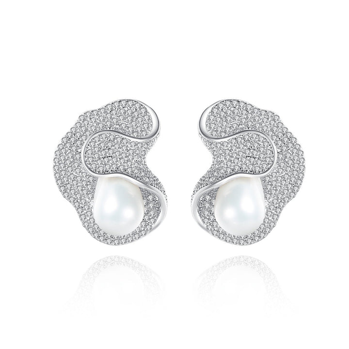 Luxury Tiny CZ Synthetic Pearl Unique Irregular Stud Earrings