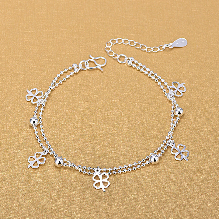 925 Sterling Silver Handmade Double Layer Ball Chain Anklet