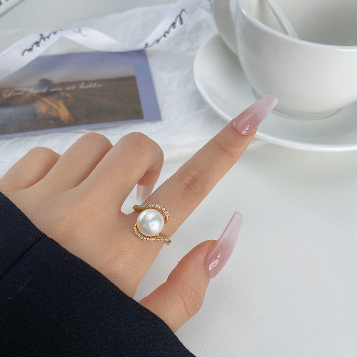 18K Gold Plated Freshwater Pearl Beads CZ Finger Ring