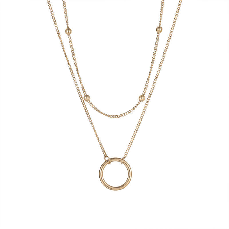 Stainless Steel 14K Gold Double Layer Ball Chain Pendant Necklace