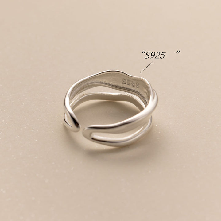 Bague réglable en argent sterling 925 multicouche Wave Finger