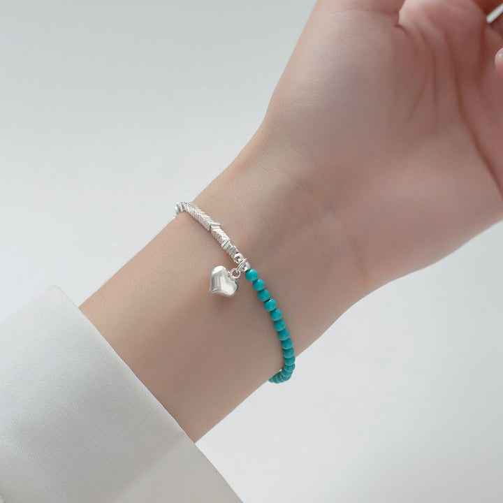 925 Sterling Silver Synthetic Turquoise Beads Bracelet