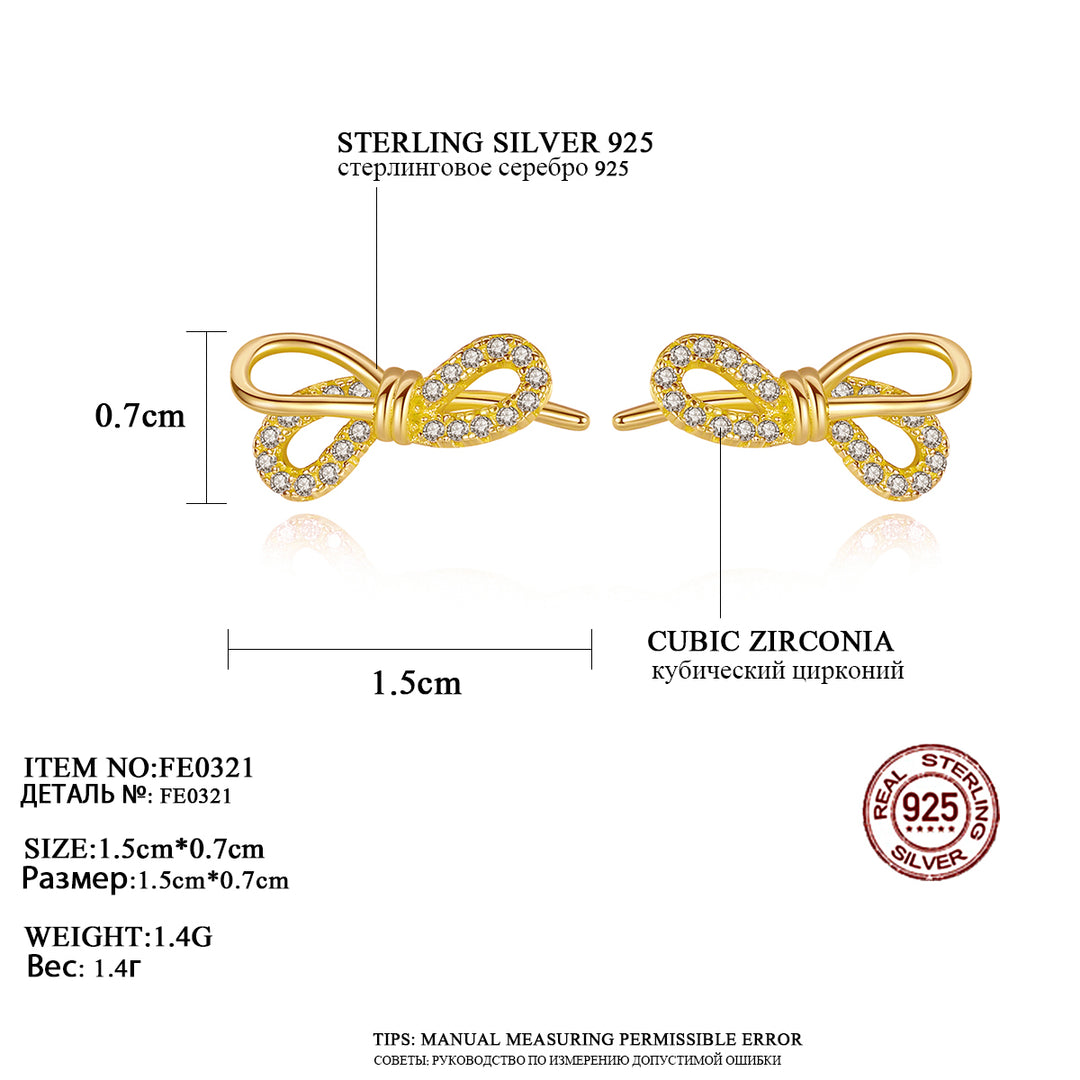 925 纯银 18K 金可爱蝴蝶结耳钉