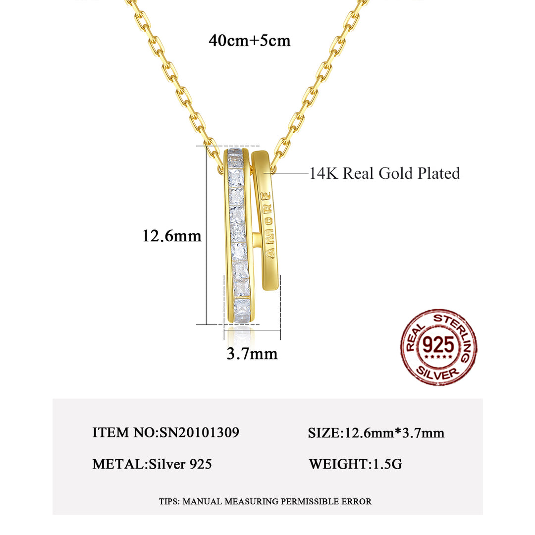 925 Silver Gold Plated Link Chain Zircon Pendant Necklace