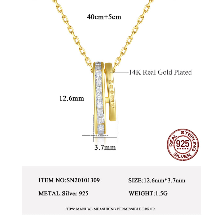 925 Silver Gold Plated Link Chain Zircon Pendant Necklace