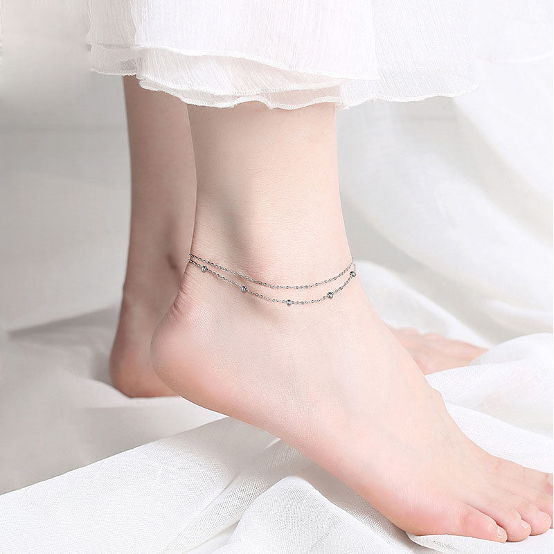 925 Sterling Silver Double Layered Satellite Chain Anklet