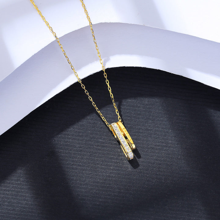 925 Silver Gold Plated Link Chain Zircon Pendant Necklace