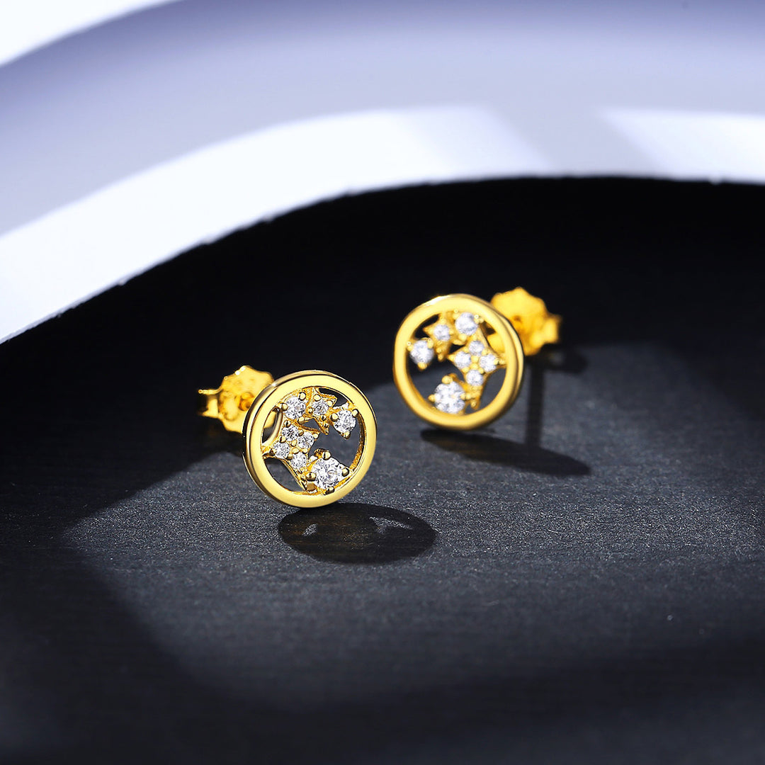 925 Sterling Silver 14K Gold Plated Small Zircon Stud Earrings