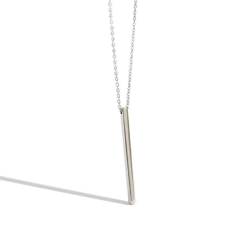 Solid 925 Sterling Silver Geometric Long Bar Pendant Necklace