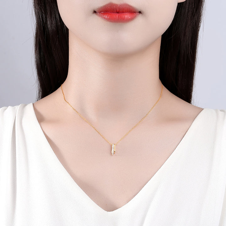 925 Silver Gold Plated Link Chain Zircon Pendant Necklace