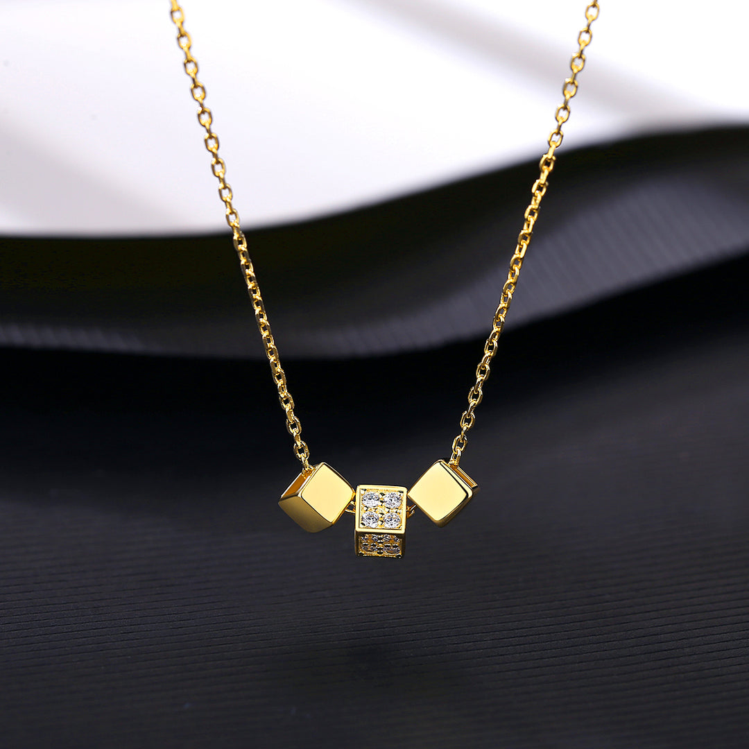 925 Silver Three Square Parts Cubic Zirconia Necklace