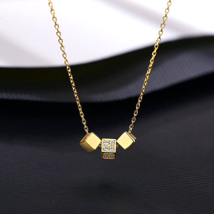 925 Silver Three Square Parts Cubic Zirconia Necklace