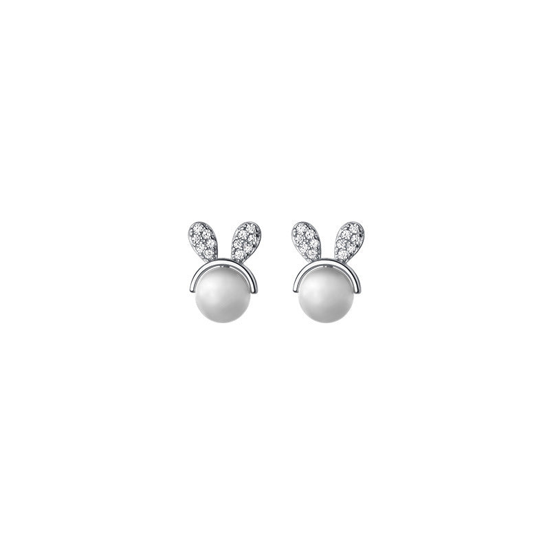 Boucles d'oreilles à tige lapin mignon en argent sterling 925