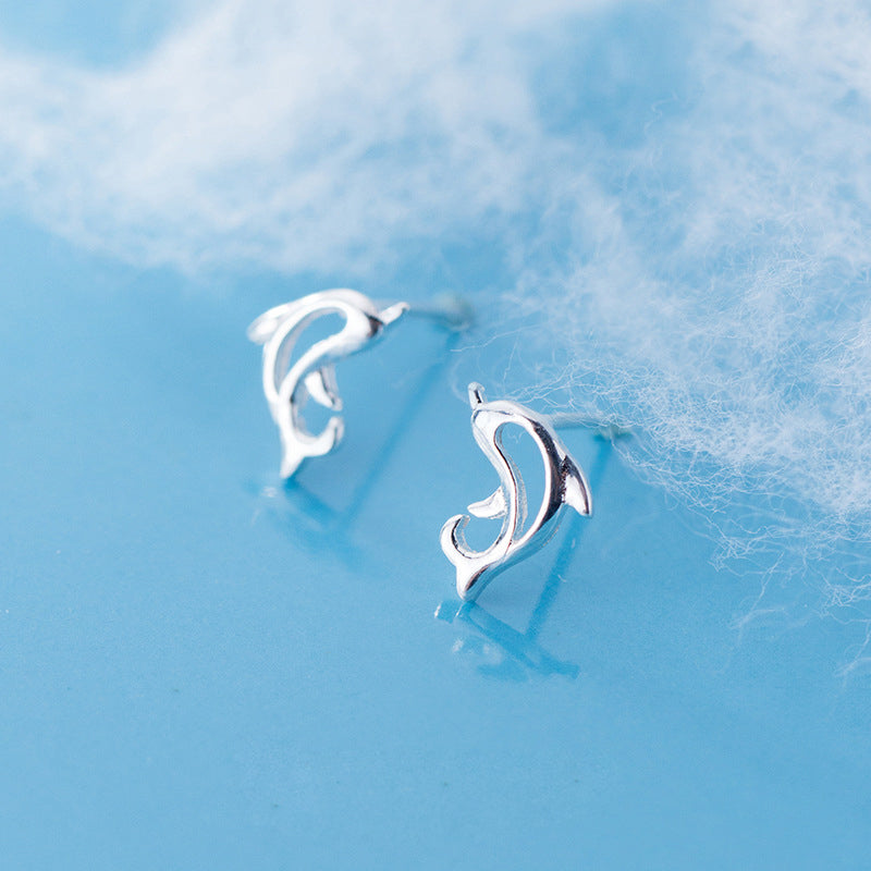 925 Sterling Silver Little Dolphin Stud Earrings