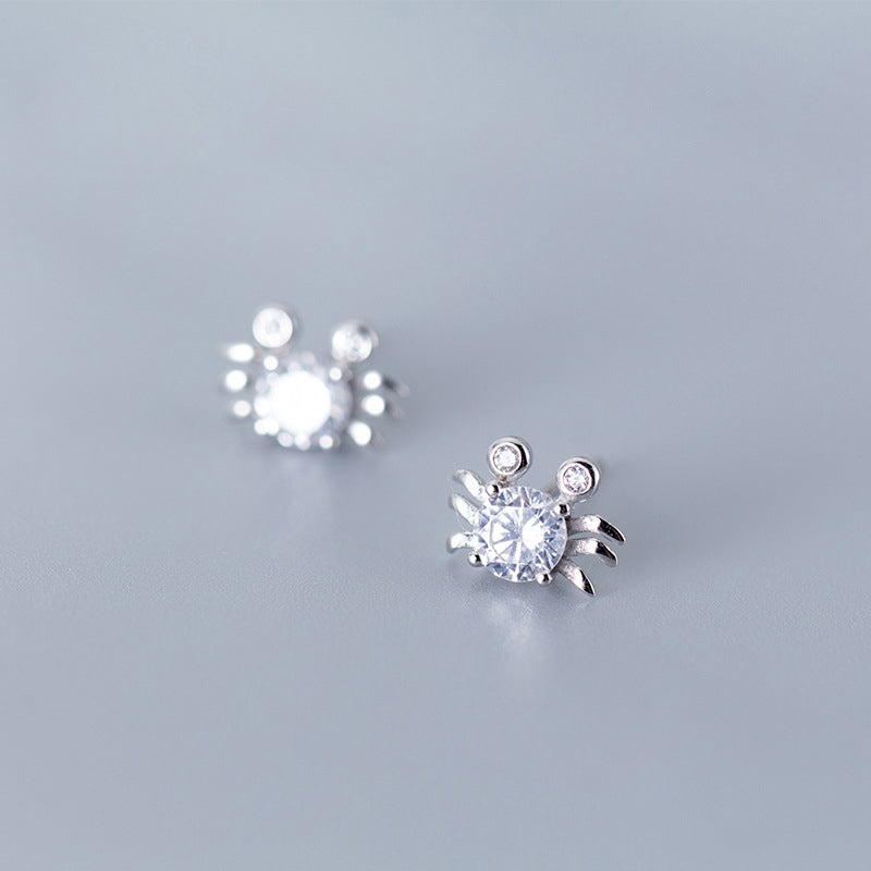 925 Sterling Silver Mini Cubic Zircon Crab Shaped Stud Earrings