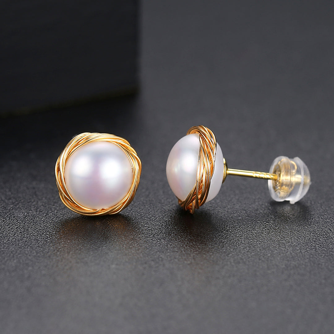 Silver Gold Plated Natural Baroque Freshwater Pearl Earrings