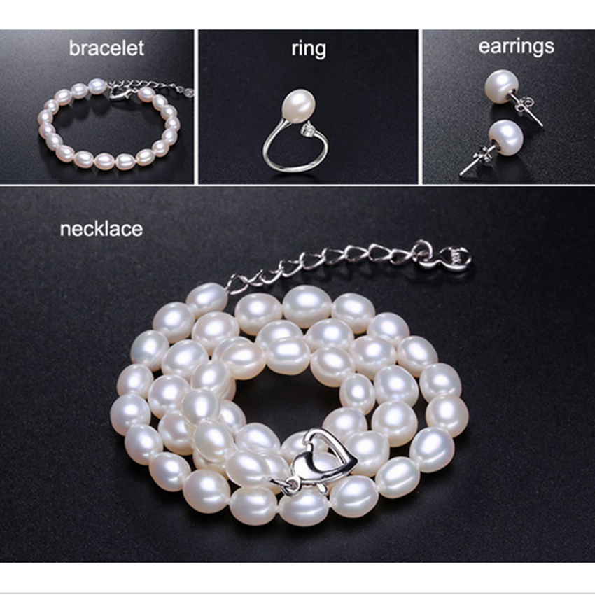 925 Silver Handmade Natural Freshwater Pearl Ring, Earrings, Bracelet and Necklace Set