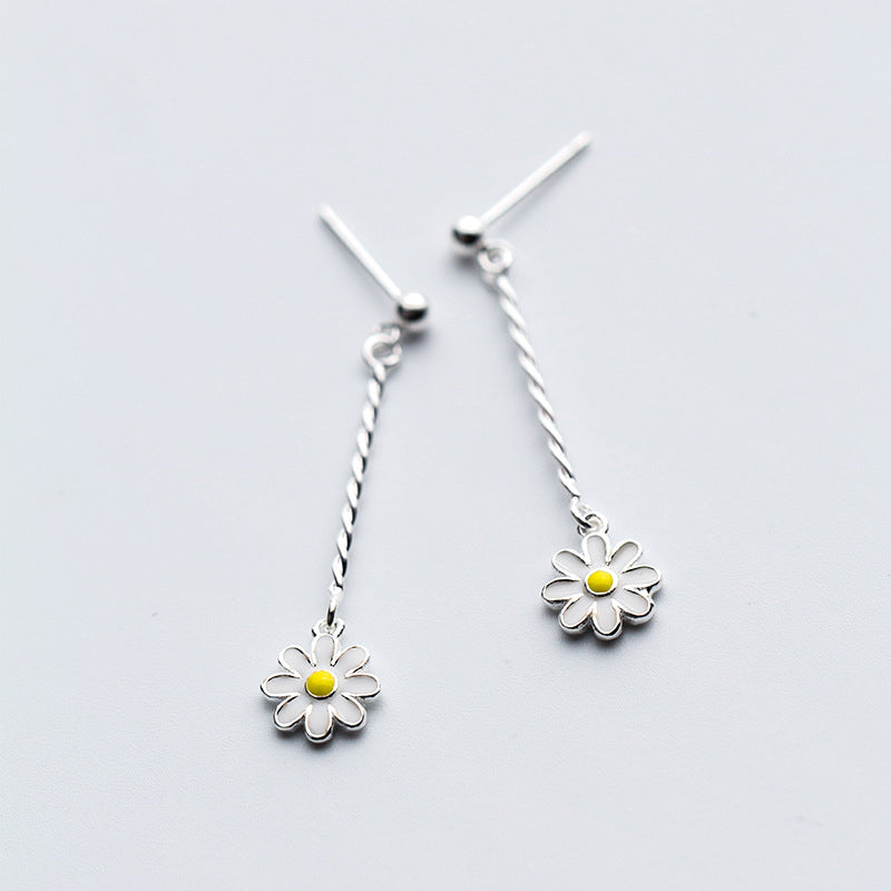 925 Sterling Silver Enamel Daisy Drop Earrings