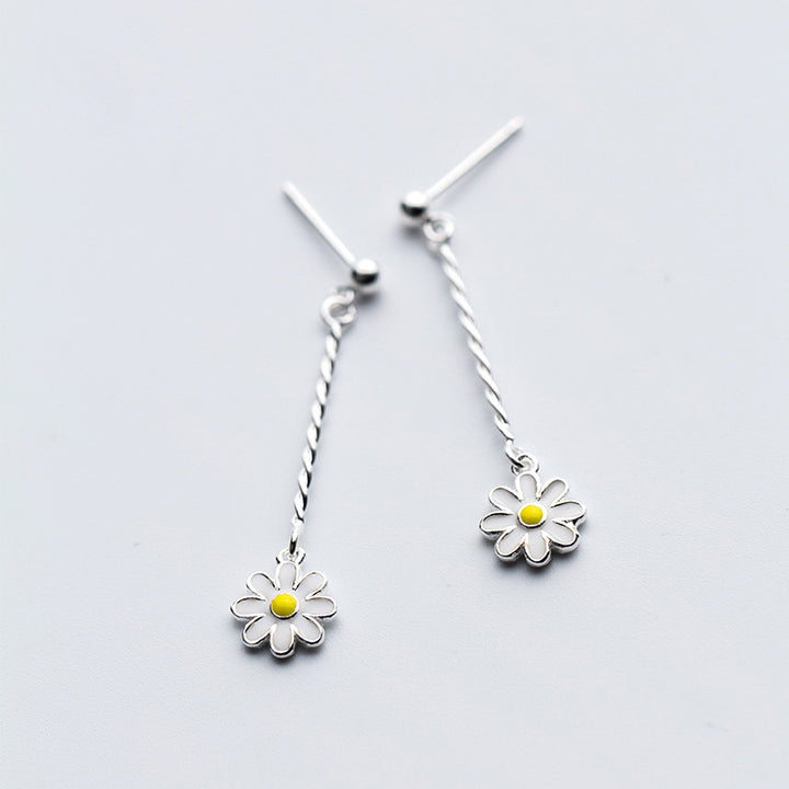 Boucles d'oreilles pendantes marguerite en argent sterling 925