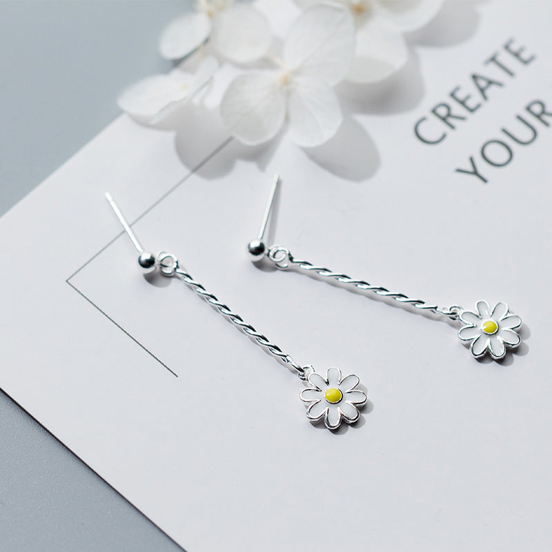 Boucles d'oreilles pendantes marguerite en argent sterling 925